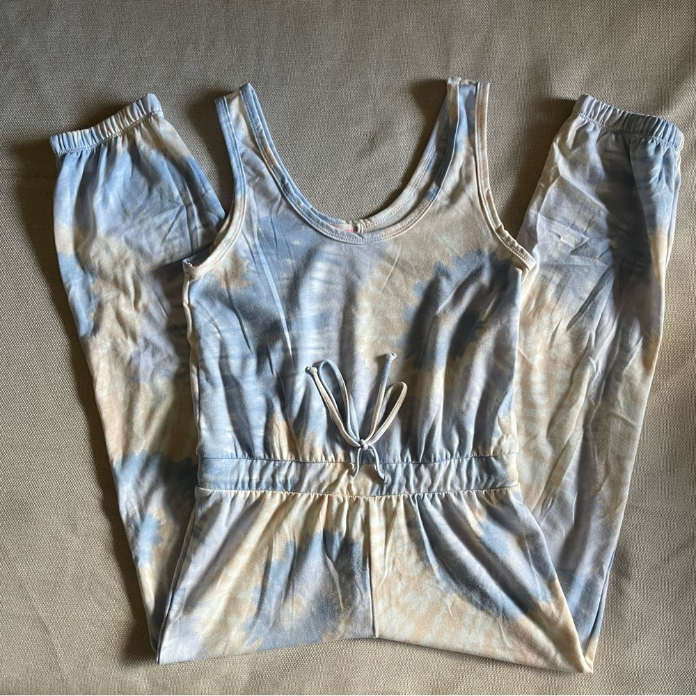 Anthropologie Maronie Blue Tie Dye Knit Jumpsuit Sleeveless Size Small Casual